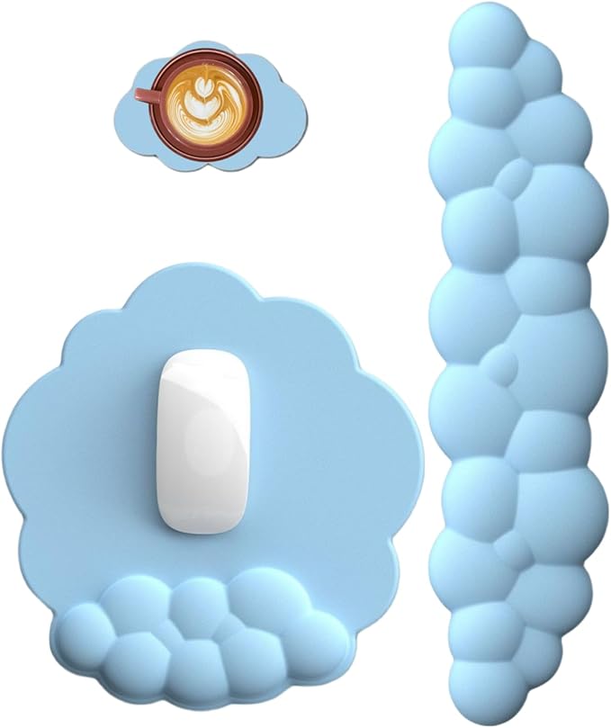 Cloud Keyboard and Mouse Wrist Rest Pad for Computer Arm Pain Relief- Ergonomic Wrist Support Mousepad with Non-Slip PU Base for Office, Gaming, and Home Use Anti-Fatigue(Blue)