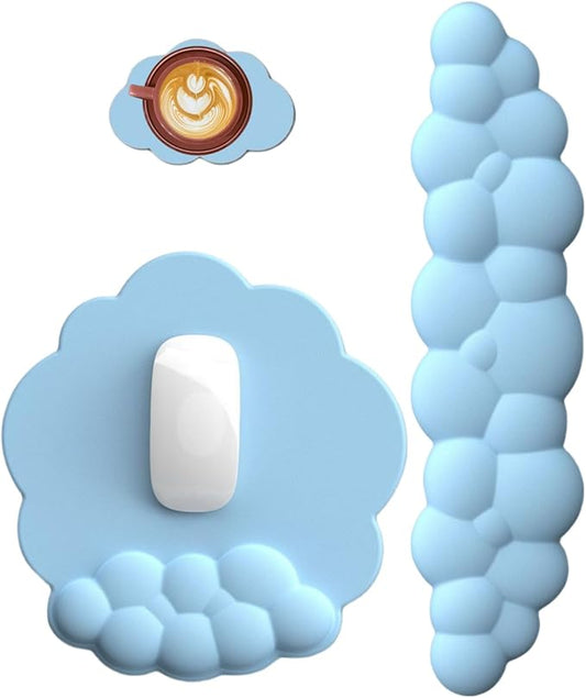 Cloud Keyboard and Mouse Wrist Rest Pad for Computer Arm Pain Relief- Ergonomic Wrist Support Mousepad with Non-Slip PU Base for Office, Gaming, and Home Use Anti-Fatigue(Blue)