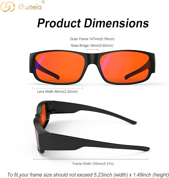 Goiteia Orange Blue Light Blocking Fit Over Glasses-Amber Blue Light Glasses Over Glasses for Better Sleep/Eyes Strain