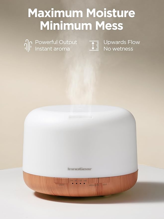 InnoGear Aromatherapy Diffuser & 10 Essential Oils Set, 500ml Essential Oil Diffuser with Remote Control Ultrasonic Cool Mist Scent Humidifier Vaporizer Auto-Off Timer for Room Office Home, Yellow