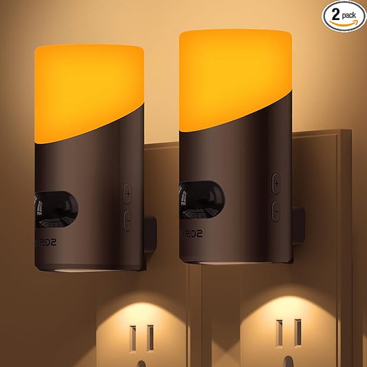 Lyridz Amber Night Light with Motion Sensor, 1-150LM Dimmable Plug-in Nightlight Indoor for Bedroom, Bathroom, Hallway, Stairs, Pet House, Toilet, 2 Pack