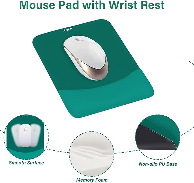 MOSISO Wrist Rest Support for Mouse Pad&Keyboard Set, Rectangular Ergonomic Mousepad Non-Slip Base Home/Office Pain Relief&Easy Typing Pad with Neoprene Cloth&Raised Curved Memory Foam, Teal Green