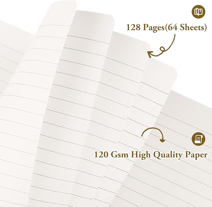 Huhuhero Notebook Journal, Lined Ruled Journal, Hardcover 120Gsm Premium Thick Paper with Faux Leather Notebook for Journaling Writing Note Taking Office School Supplies 5.25"×8.25"(1,White)