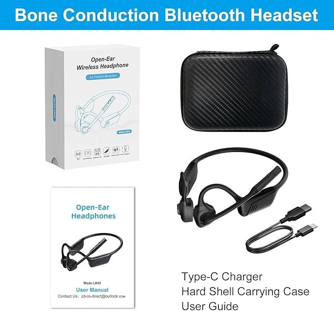 Smof Open-Ear Headphones with Mic, Bluetooth Headphones with Microphone Bluetooth 5.1 Wireless Headset with Noise-Canceling Mic and Mute Function for Online Meeting Driving-Not Bone Conduction
