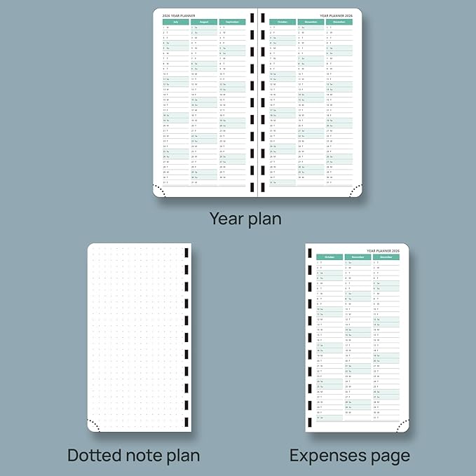 POPRUN 2026 Pocket Planner (Slim Size 3.5" x 6.5") Weekly and Monthly Calendar for Purse, with Hourly Time Slots, 100GSM Thick Paper, Spiral Soft Cover, Pen Holder - Grey