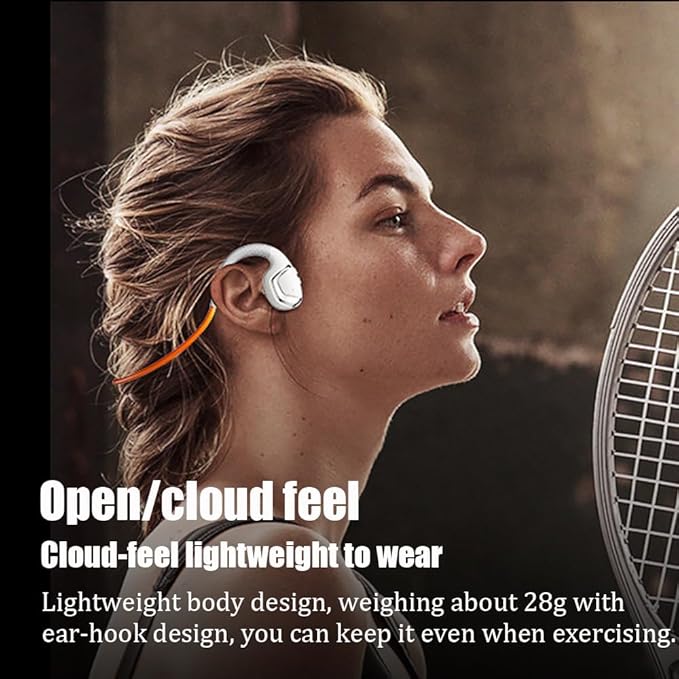 Orange Bone Conduction Running Headphones IPX7 Waterproof for Swimming 32G Music Memory 360°ACS Panoramic Sound Bluetooth 5.3 Open-Ear Headphones for Sports, Cycling, Driving