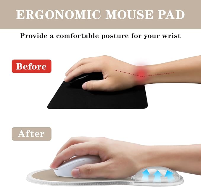 Mouse Pad with Wrist Rest,Ergonomic Mouse Pad with Comfortable Gel Wrist Rest Support and Non-Slip PU Base for Easy Typing Pain Relief, Durable and Washable (Transparent Khaki Gradient)