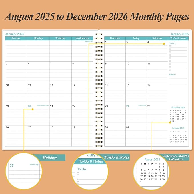 2025-2026 Planner - 17 Months Weekly & Monthly Planner from August 2025 - December 2026, Academic Planner 2025-2026 with Elastic Closure, Inner Pocket, 8.5" x 11", Rose Flower