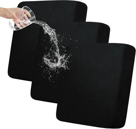Easy-Going 100% Waterproof Chair Oversized Sofa Seat Cushion Slipcovers Couch Cushion Cover Stretch Furniture Protector for Kids, Pets (3-Piece Oversized Sofa Cushion, Black)
