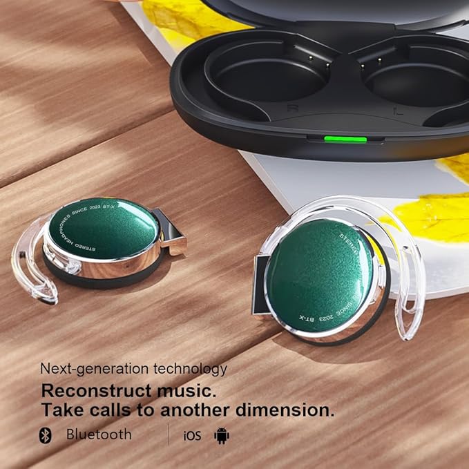 Open-Ear Headphones Bluetooth V5.3, On Ear Headphones Wireless with Earhooks, Ear Clip On Earphones, Sports Headset Bluetooth with 4 Microphones, Noise Cancelling/Long Battery Life