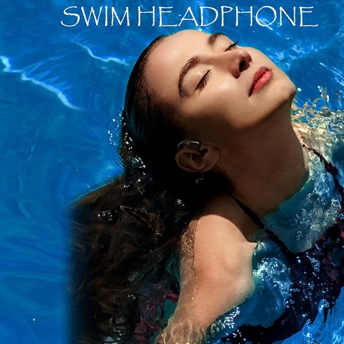 AYI True Bone Conduction Swimming Headphones with Bluetooth 5.4 & MP3 Player Mode 32GB Built-in Memory IPX8 Waterproof Screen Display Pain-Free Open-Ear Earphone for Sport and Work-Light Gray