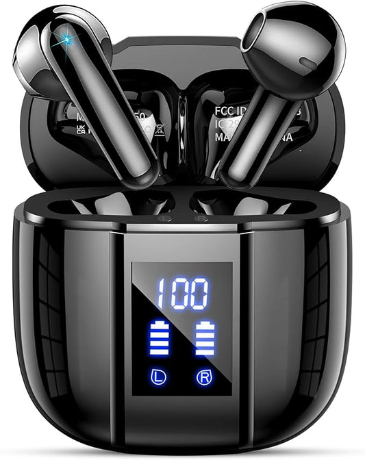 Wireless Earbuds, Bluetooth 5.4 Headphones, 48H, Stereo Ear Buds, LED Display Earphones with Mic, IP7 Waterproof In EarBud, Comfort Fit, Bluetooth Earbuds for Phone Android iOS, Sport, Walk, Black