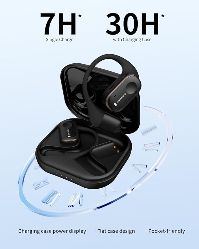 Open Ear Earbuds with 4-Mic, IPX5 Sweat Resistant Open Ear Earbuds Wireless Bluetooth 5.3, 30H Playtime Wireless Headphones with Earhooks, Lightweight for Running, Black