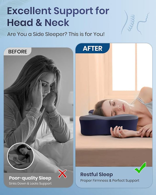 Cervical Pillow for Neck Pain Relief, Cooling Excellent Support Side Sleeper Pillow for Adults, Ergonomic Memory Foam Pillows for Sleeping, Contour Neck Pillow for Side Back Stomach Sleepers