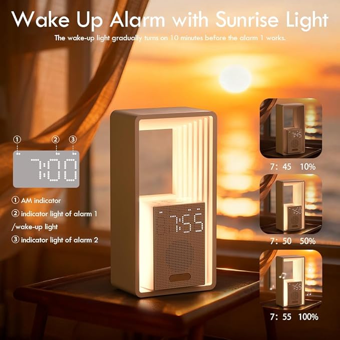 WILIT Digital Alarm Clock, Sunrise Alarm Clock with Nightlight, 9 Sleep Aid Sounds, White Noise Sounds Machine, Dimmable Display, Snooze,USB Charging Port,Gift for Women,Men,Teens,Kids,Travel
