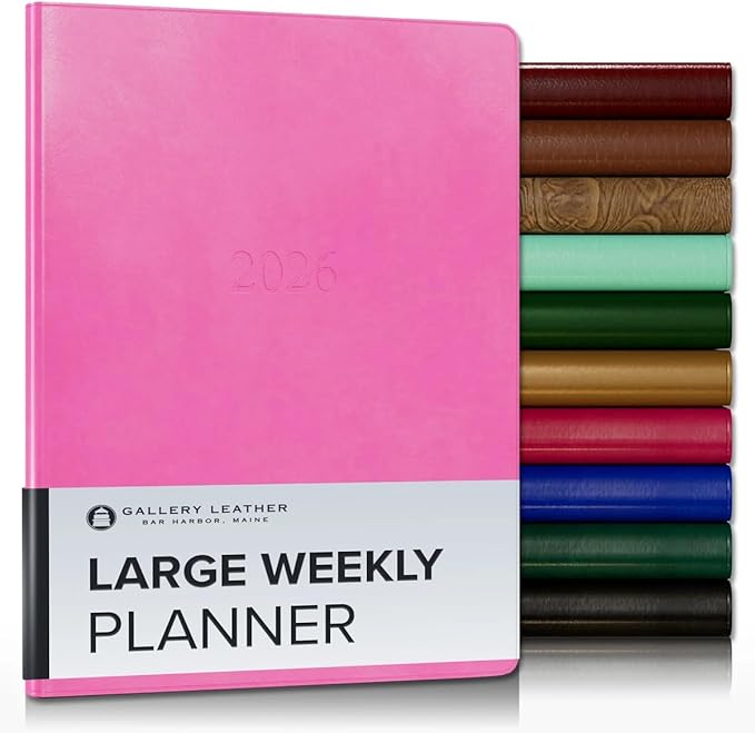 Gallery Leather Large Weekly Monthly Planner 2025-2026, Elegantly Bound Calendar Planner and Notebook with Stylish Gold-Gilded Page Edges, 12 Months - Acadia Hope - 9.75 x 7.5 "