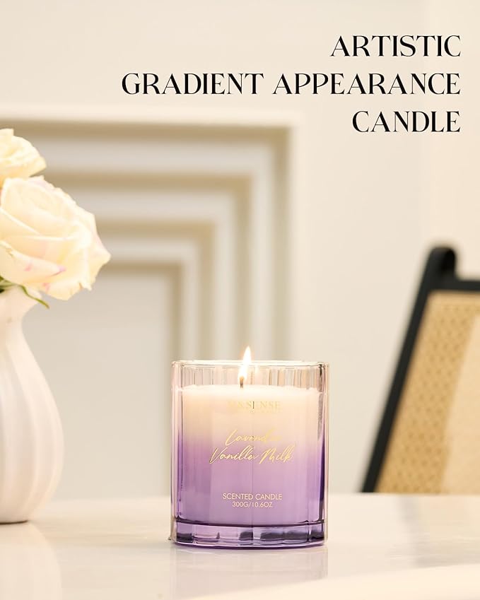 M&SENSE Lavender Vanilla Scented Candle - 10.6oz Natural Soy Wax Non Toxic 60-Hour Burn in Glass Jar, Aromatherapy Candle for Relaxation, Housewarming Gifts for Women, Family & Friends