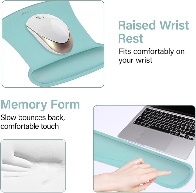 MOSISO Keyboard Mouse Pad Set, Large Gaming Mousepad&Keyboard Wrist Rest&Mouse Wrist Rest&Coaster, Ergonomic Non-Slip Mousepad&Easy Typing Cushion with Memory Foam for Home Office, Aquamarine