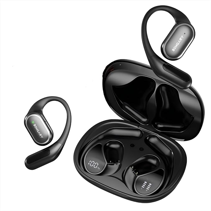 Open-Ear Bluetooth Wireless Earbuds: Wireless Headphones for Runners & Cyclists - IPX7 Waterproof - 5.4 Bluetooth Ear Buds with LED Digital Display for Sport, Gym, Workout
