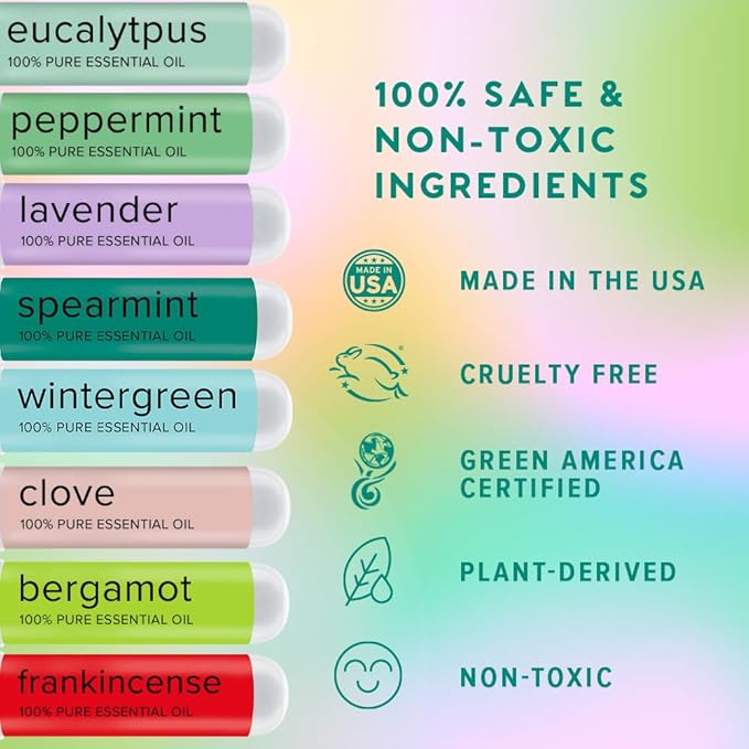 MOXĒ Nasal Inhalers Bundle, 8 Essential Oils, 100% Pure and Undiluted, Therapeutic Grade, No-Mess Portable Aromatherapy, Includes Eucalyptus, Peppermint, Lavender, Wintergreen, Made in USA - Pack of 8