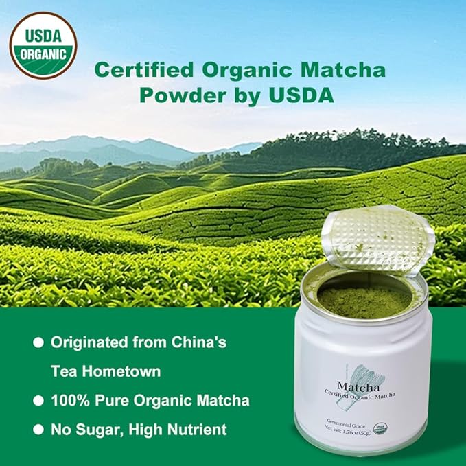 MatchAdmire Ceremonial Grade Zero-Burden Matcha Powder, Premium First Harvest USDA Certified Organic Green Tea Powder, Rich Flavor,100% Vegan with No Fillers,Radiation-Free Matcha(1.76oz/50g)
