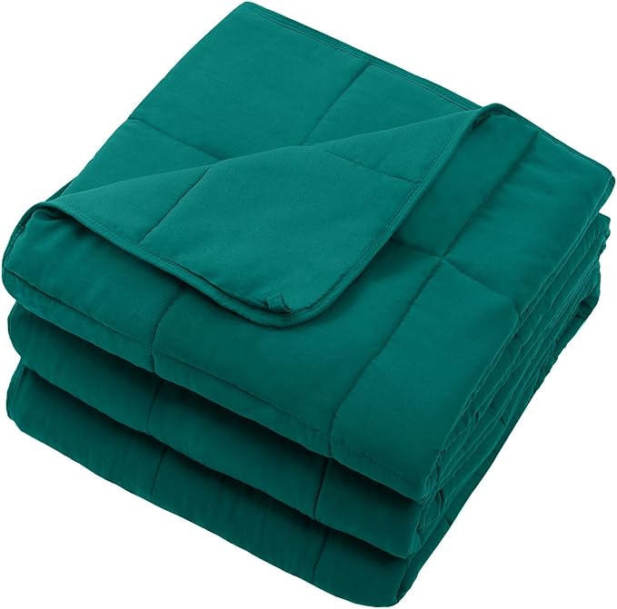 Green Weighted Blanket for Adults 15lbs, 48"x72" Twin Size, Cooling Heavy Blanket for 120-160lbs with Premium Glass Beads, Soft Thick Big Blankets for All-Season Sleeping Comfort Breathable