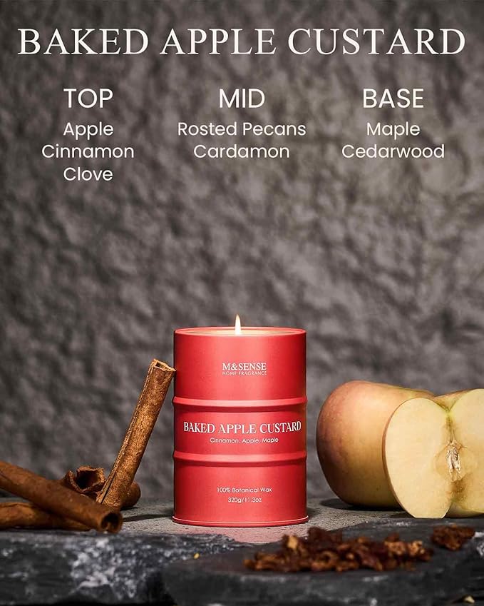 M&SENSE Baked Apple Scented Candles Natural Non Toxic, Aromatherapy Candle for Stress Relief Meditation Relaxing, Housewarming Gifts for Women Men, 11.3oz 70 Hour Long Burning