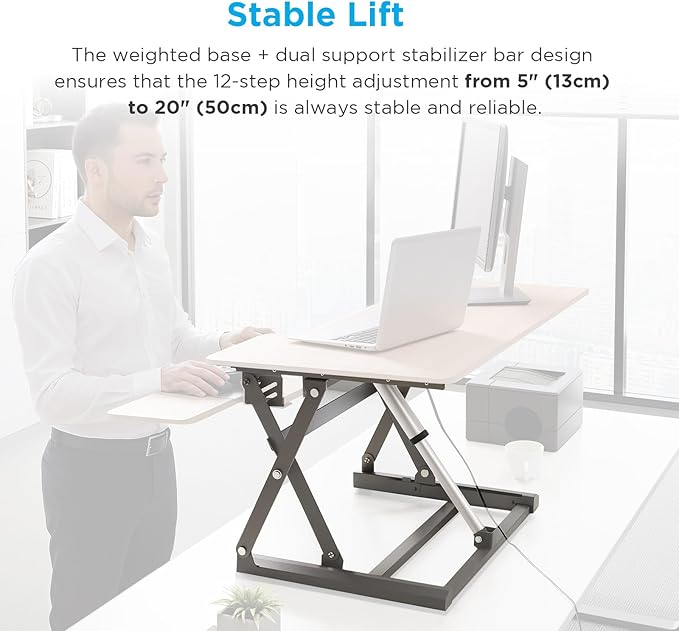 36" Electric Standing Desk Converter, Dyropcurv Series Height Adjustable Computer Desk Ergonomic Home Office Desk for Adults, Sit to Stand Desk with Quiet Motor, Light Wood