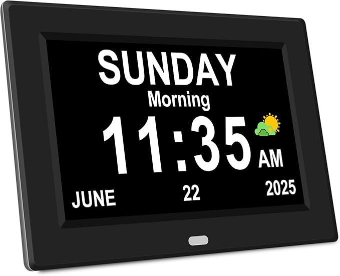 Digital Alarm Clock for Elderly Large Display for Seniors Electric Clocks with Date Day of Week 12 Alarms 4 Colors Desk Wall Calendar Clocks for Memory Loss Alzheimers Dementia Auto DST/Dimmer