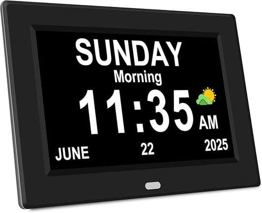 Digital Alarm Clock for Elderly Large Display for Seniors Electric Clocks with Date Day of Week 12 Alarms 4 Colors Desk Wall Calendar Clocks for Memory Loss Alzheimers Dementia Auto DST/Dimmer