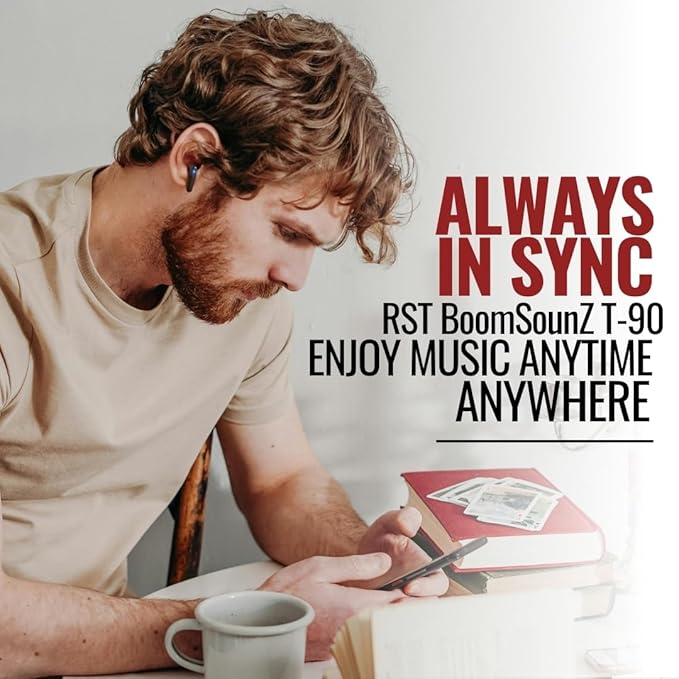 T-90 BoomSounZ Sweatproof Wireless Earbuds – ENC Noise Cancelling Ear buds with Dual Mode for Music & Gaming, Deep Bass Touch Controls, Fast Charging Long Battery Life, Secure Fit for Workouts & Calls