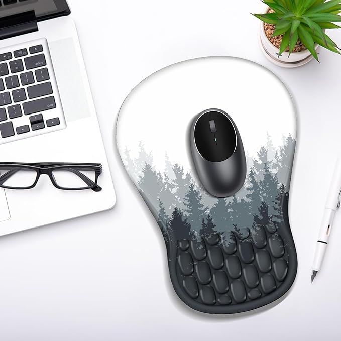 Ergonomic Mouse Pad with Wrist Rest Support, Mousepad with Comfortable Memory Foam Wrist Rest and Non-Slip PU Base for Pain Relief, Computer, Laptop, Office, Home (Forest-2)