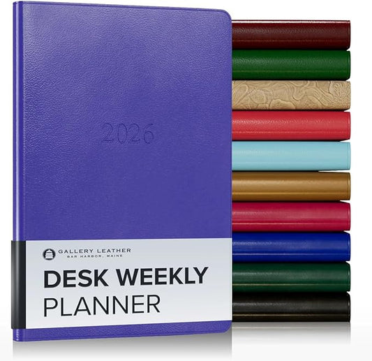 Gallery Leather Desk Weekly Monthly Planner 2025-2026, Elegantly Bound Calendar Planner and Notebook with Stylish Gold-Gilded Page Edges, 12 Months - Caribbean Hibiscus - 8 x 5.5 "
