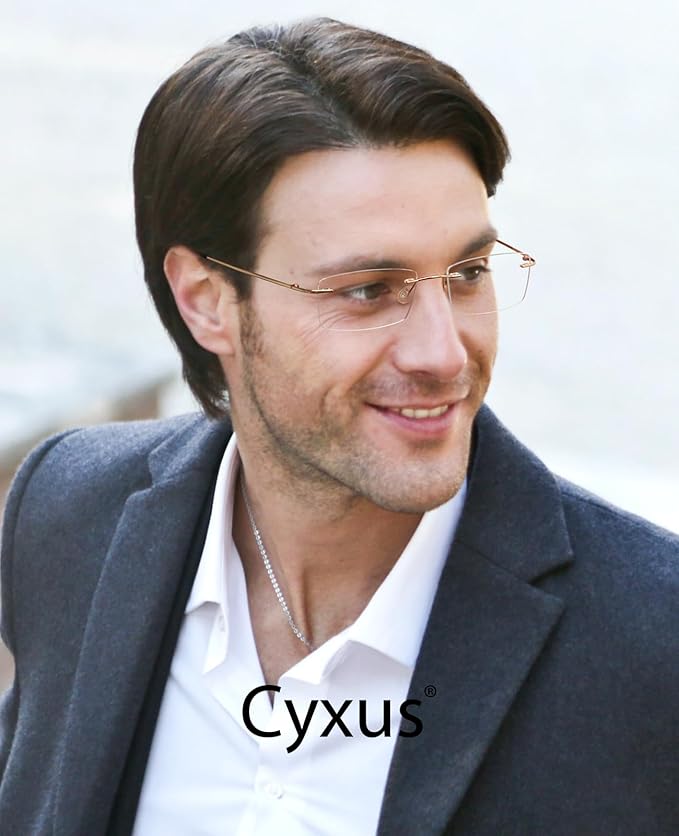 Cyxus Titanium Blue Light Glasses for Men Blue Light Blocking Eyewear Ultra Light Anti Eye Strain Rimless Eyeglasses Reduce Headache