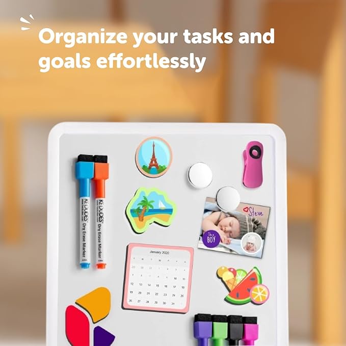 kedudes 11x14 Magnetic Dry Erase White Board - Mini Refrigerator Whiteboard Set - Lightweight Small Personal Memo Boards with 6 Markers - Smooth Surface and Eraser Caps - Fridge and Wall Mountable