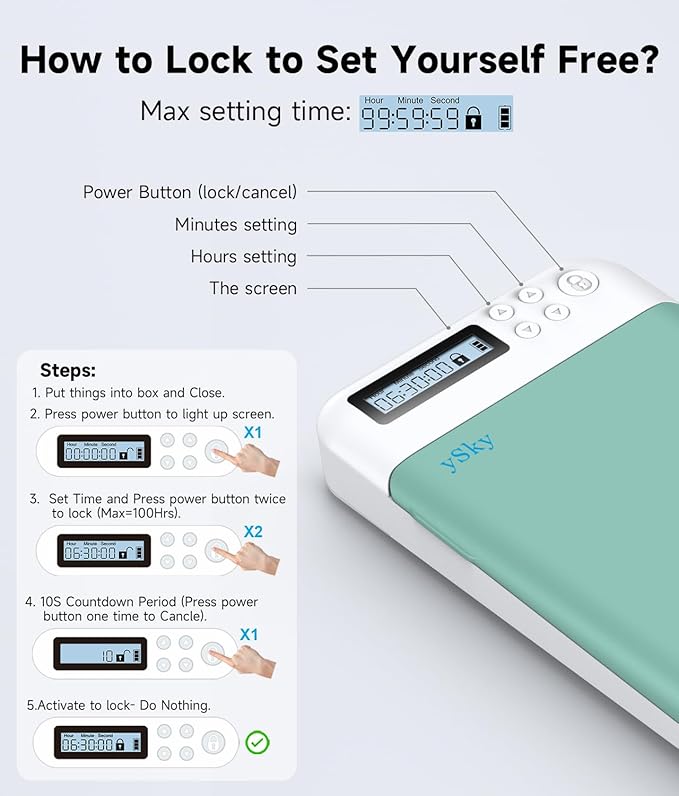 ySky Timed Phone Lock Box for iPhone and 6.7inch Phones, Portable Cellphone Jail Locker Box with Timer Prevent Phone Addiction | Unplug from Video Games, Social Media to Achieve Goals(Green)