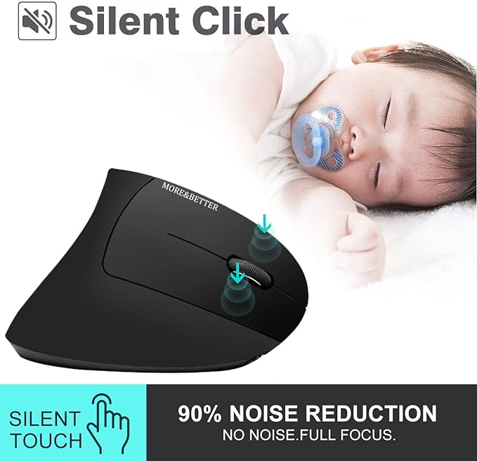 More&Better Ergonomic Wireless Mouse - Rechargeable 2.4G Optical Vertical Mice, 800 / 1200 /1600 DPI, 5 Buttons for Laptop, Desktop, PC, MacBook, gray black ergonomic mouse