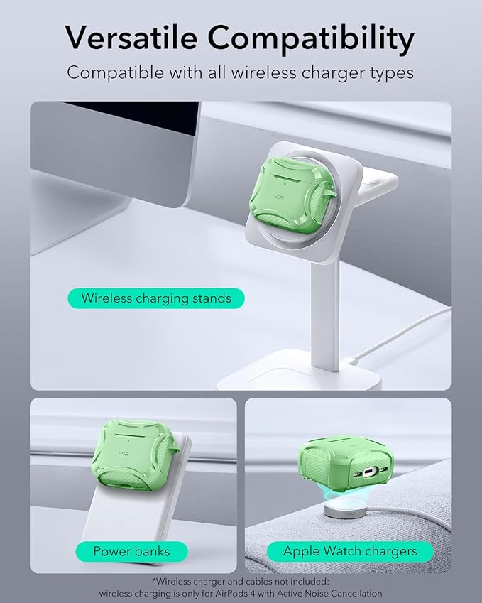 ESR for AirPods 4 Case, Compatible with AirPods 4th Generation Case (2024), Compatible with MagSafe, Powerful Drop Protection, Magnetic Lid, Cyber Series, Light Green