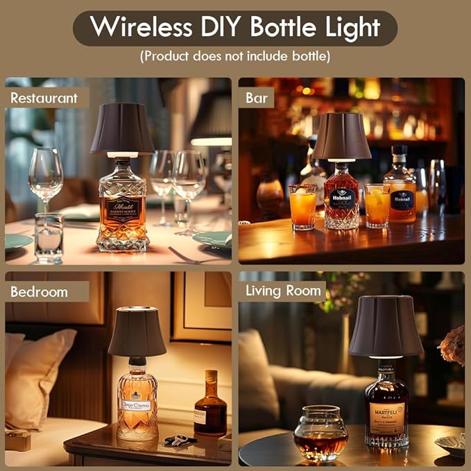 WILIT Wireless Bottle Lamp for Liquor Bottles, 3-Level Brightness Cordless Lamp Shades for Table Lamps, Battery Operated Night Light for Bedroom, Bar Decor, Living Room, Women Gifts, Gifts for Men
