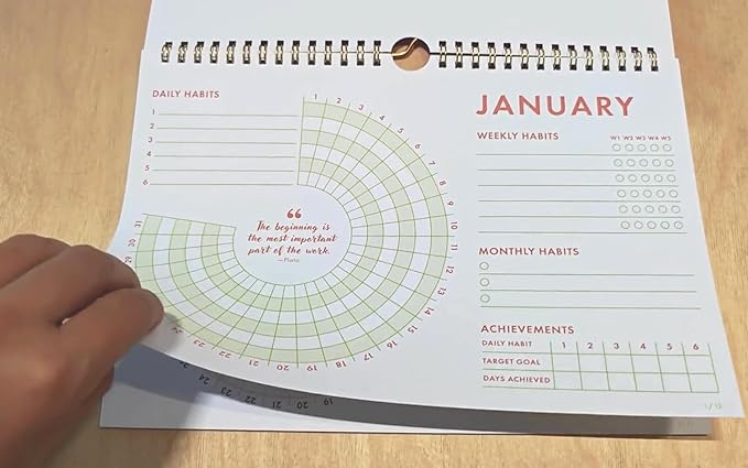 12-Month Habit Tracker Calendar – Minimalist Spiral Wall Planner for Goals & Productivity, Daily/Weekly/Monthly Tracking, Wire-O Hanger, Thick 200 gsm Paper, Neutral Design