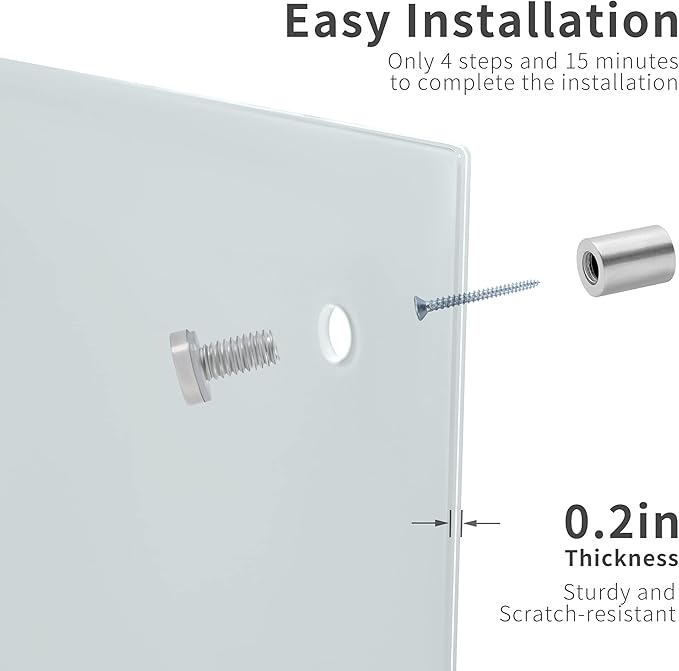 R&G Magnetic Glass Dry Erase Whiteboard,48" x36“ Frameless White Writing Board Set for Office,School and Home