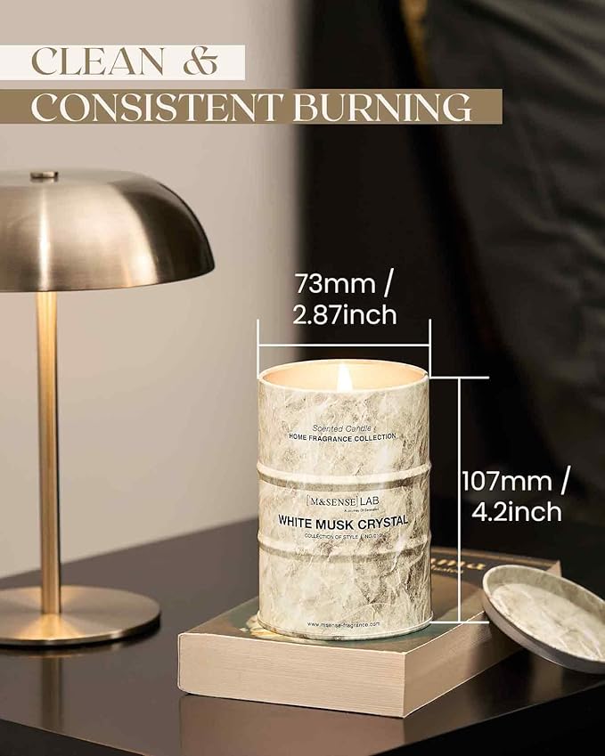 M&SENSE White Musk Scented Candles Natural Non Toxic, Aromatherapy Candle for Stress Relief Meditation Relaxing, Housewarming Gifts for Women Men, 11.3oz 70 Hour Long Burning