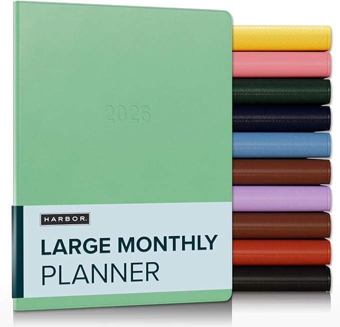 Harbor Large Monthly Planner 2025-2026, Calendar Planner and Notebook, Durable Faux Leather, 14 Months, 96 Pages, Softcover & Lightweight - Cambridge Jade - 9.75x7.5"