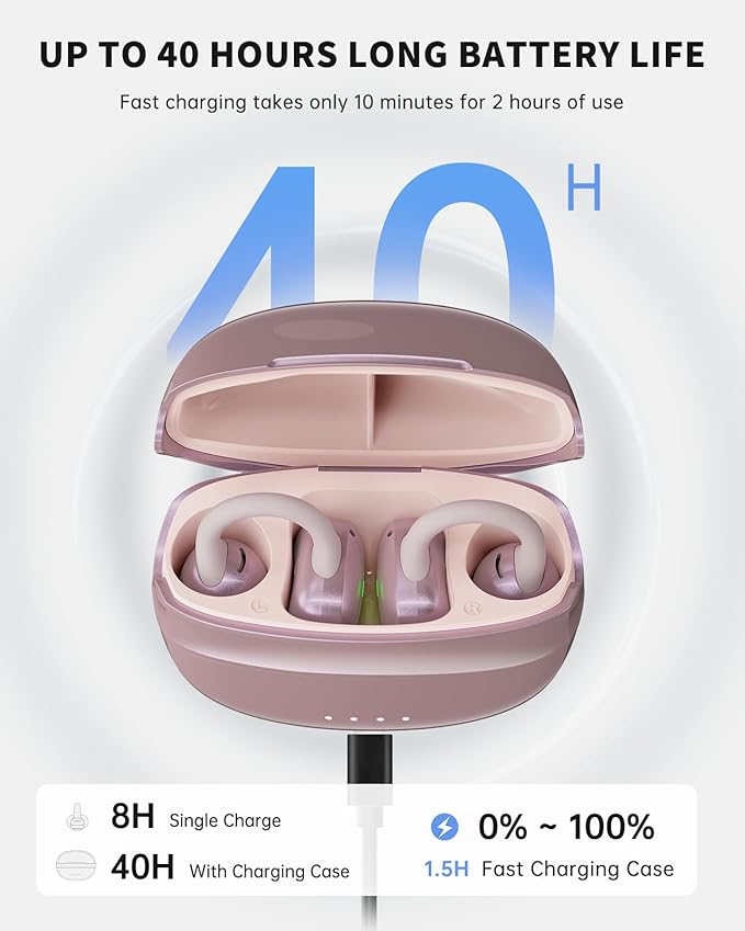 Open Ear Earbuds, Clip-On Earbuds Wireless Bluetooth, Ear Clip Bluetooth Headphones, Lightweight Comfort, Ergonomic Secure Fit for Small Ears, Ultra Open Audio, Waterproof, 40H Playtime