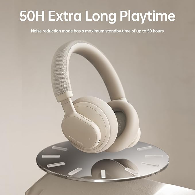 Active Noise Cancelling Headphones, Wireless Over Ear Bluetooth Headphones with Microphone, 40H Playtime, Comfortable Fit,Bluetooth 5.3,Beige
