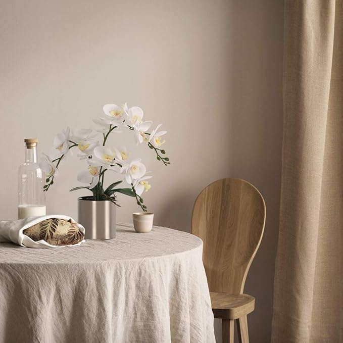 LESING Potted Artificial Orchid Flowers,Real Touch White Fake Artificial Orchid Flower in Silver Vase Arrangement for Table Living Room Decoration (White,Silver Vase)