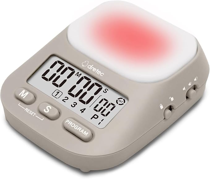 dretec pomodoro Timer, Productivity for Studying, Large Button, Interval,Beige