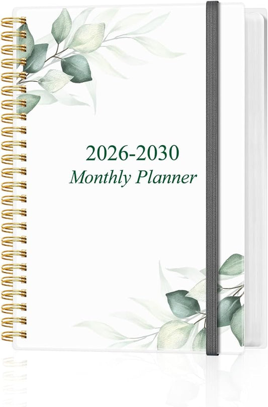 2025-2030 Monthly Planner - 64 Month PLanner Calendar from September 2025 to December 2030, Flexible Cover, Inner Pocket, 5.8" x 8.5", Perfect for Home | School | Office, Green Leaf