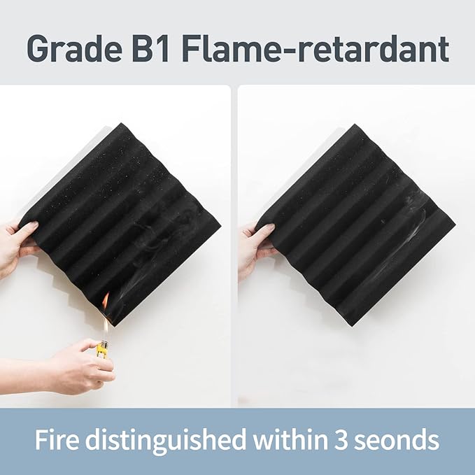 GUERRI 12 Pack Sound Proof Foam Panels for Walls 2" x 12" x 12" Wedges Acoustic Panels Sound Absorbing High Density Fire Resistant Acoustic Foam Sound Panels for Home Studio