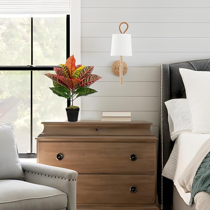 Briful 15.7" Artificial Croton Real Touch Potted Plant Artificial Indoor Decor, Fake Plants for Home Farmhouse Table Desk Decorations